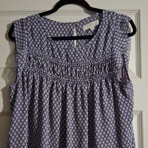 LOFT Navy and White Smocked Blouse